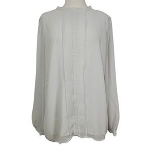 Ann Taylor Feminine Gray Women's Long Sleeve Lace Sheer Office Blouse Size XL